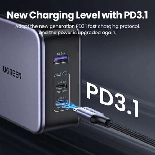 Зарядний пристрій Ugreen Wall Charger 2xUSB-C+USB CD289 GaN 140W з USB-C Cable Gray (90549): Тип сетевое