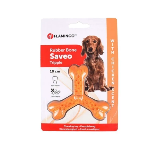 Игрушка Flamingo Rubber Flexo Saveo Triple Bone Chicken Тройная кость жевательная для собак, вкус курицы 10x8.5 см (53576)