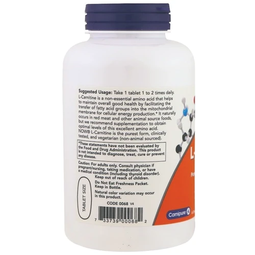 Now Foods L-Carnitine, 1000 mg, 100 Tablets (NF00068): Форма випуску таблетки
