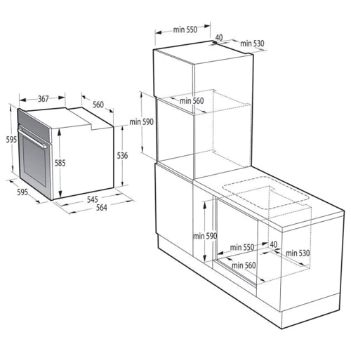 Духова шафа електрична Gorenje BSA6737ORAW: Розміри 59.5х59.5х56.4 см