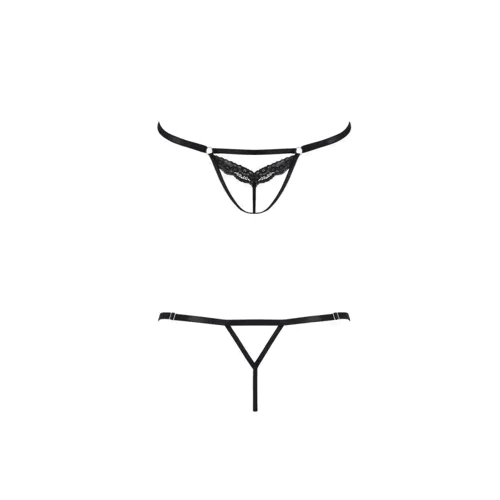 Откровенные трусики-стрепы с кружевом SOLON THONG black S/M - Passion Exclusive