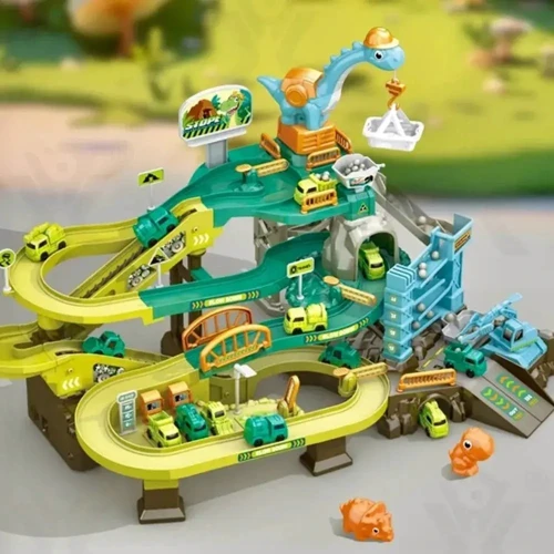 Трек для машинок (музыка, подвижные детали, динозавры, машинки, кран-динозавр) (T912A)