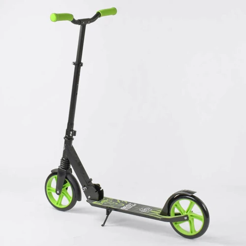 Самокат двоколісний Best Scooter "WOLF" з PU колесами, амортизатори Black / Light green (87741): Тип коліс литі