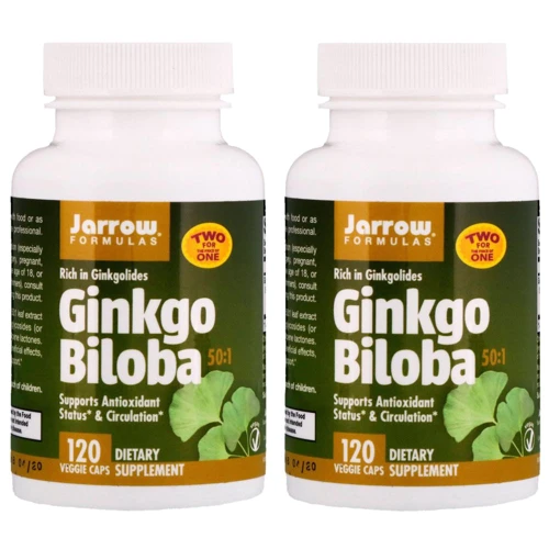 Jarrow Formulas Ginkgo Biloba 50:1 60 mg 2 Bottles 120 Veggie Caps Each Гинкго Билоба