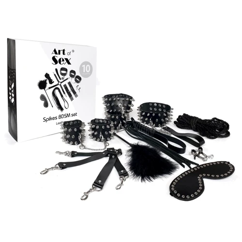 Набор Art of Sex - Spikes BDSM Set Leather, 10 предметов, натуральная кожа, черный