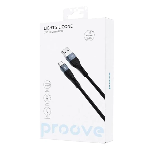 Кабель Proove USB Cable to microUSB Light Silicone 2.4A 1m Black: Тип USB Cable - microUSB