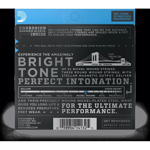 Струна для гитар Струны для электрогитар D'ADDARIO EJ21 XL NICKEL WOUND JAZZ LIGHT (12-52): Назначение Для электрогитары