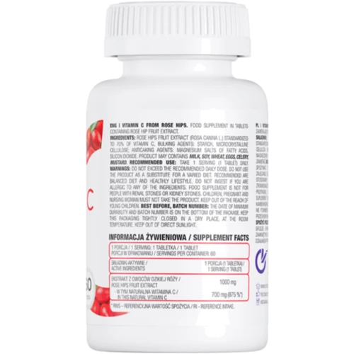 OstroVit Natural Vitamin C від rose hips Вітамін C з шипшиною 60 таблеток: Тип Витамин C