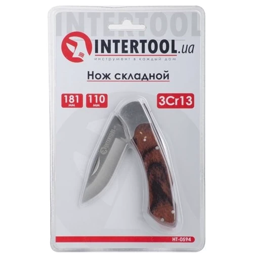Нож и мультитул INTERTOOL складной с деревянными вставками (HT-0594): Длина клинка, см 18.1