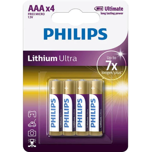 Philips AAA bat Alkaline 4шт Lithium Ultra (FR03LB4A/10)