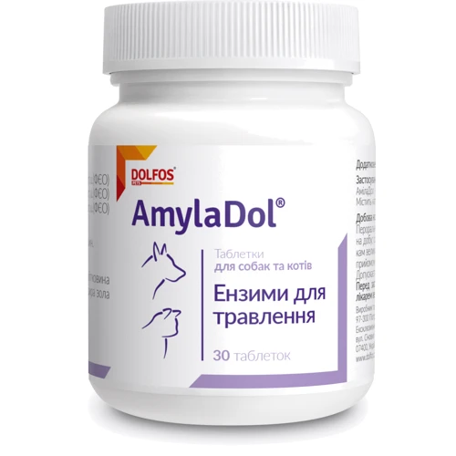 

Витаминно-минеральный комплекс Dolfos AmylaDol для собак и кошек при нарушении пищеварения 30 таб. (928-30)