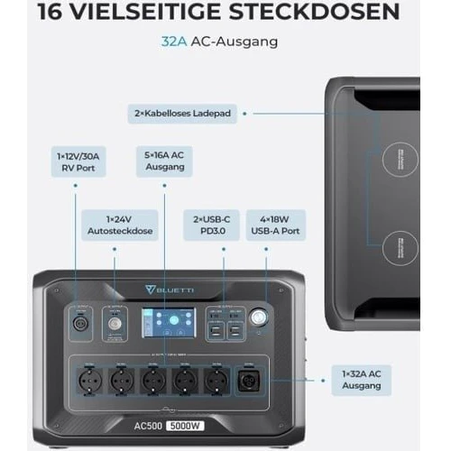 Инвертор Bluetti AC500 5000W (инвертор, без аккумулятора) UA: Количество розеток 220V 6