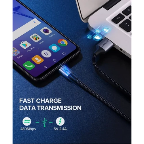 Кабель UGREEN USB Cable to MicroUSB US290 2.4A 1m Metal/Black фото 3
