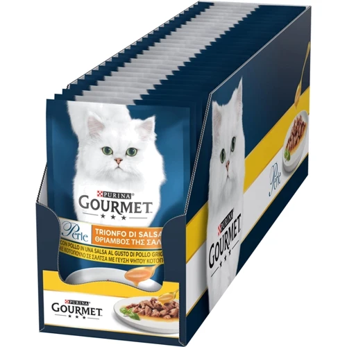 Влажный корм GOURMET Perle для взрослых кошек мини филе в соусе с курицей 26x85 г (8445291188266): Класс Супер премиум