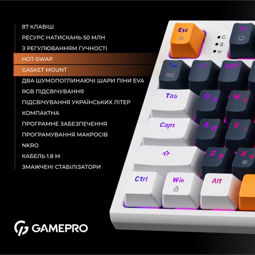 Клавіатура GamePro MK180W (Red) з Hot-Swap RGB White фото 9