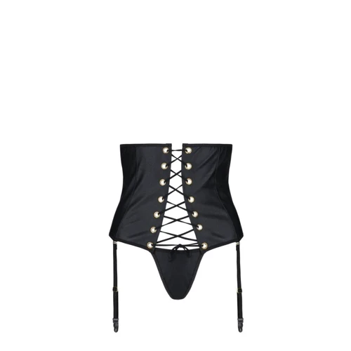 Пояс-корсет из экокожи + стринги Passion Celine Set black 4XL/5XL