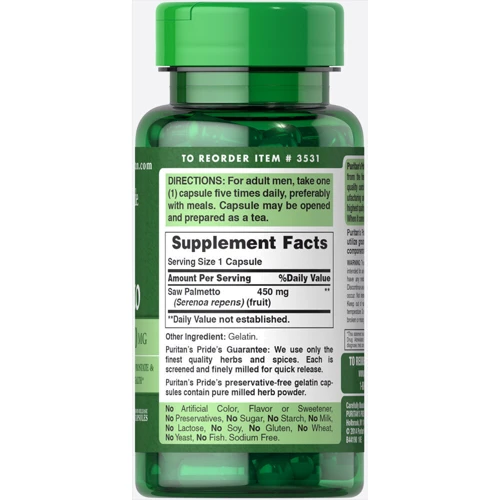Puritan's Pride Saw Palmetto 450 mg 200 caps Со Пальметто: Форма выпуска Капсулы