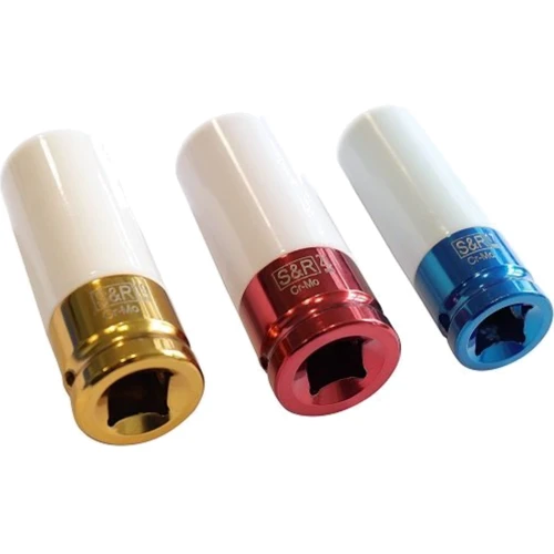 Набор головок торцевых S&R 1/2" 3шт.:17мм, 19мм, 21мм L78мм для литых дисков