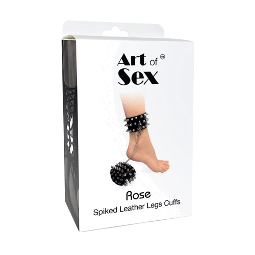Поножи с шипами из натуральной кожи Art of Sex - Rose (черный)