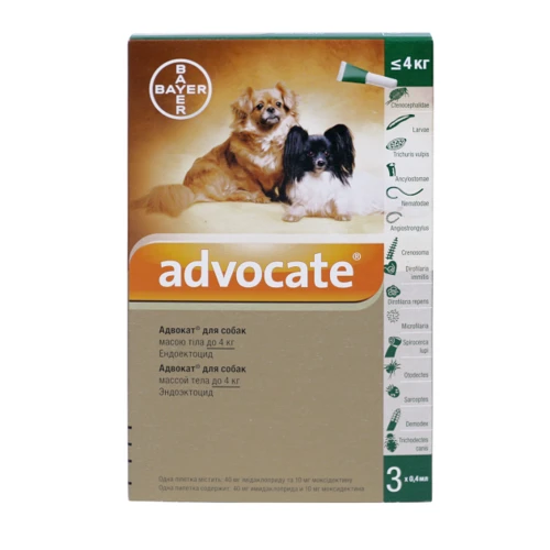 Капли Bayer/Elanco Advocate для собак до 4 кг от заражений эндо и экто паразитами 3 пипетки/1 уп. (4007221037408) фото 4
