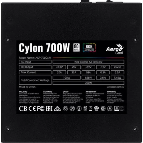 Блок живлення Aerocool Cylon 700 (ACPW-CL70AEC.11): Модульні (знімні) кабелю Нет