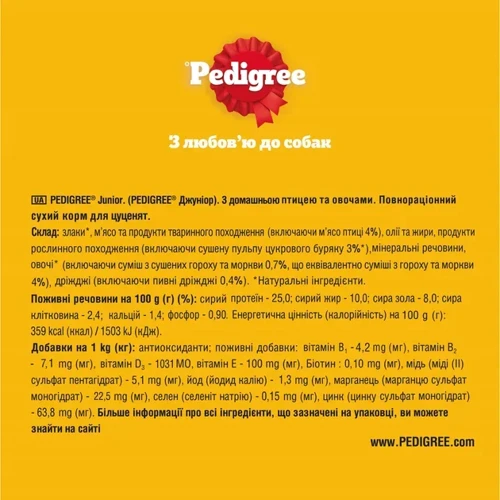 Сухой корм для щенков Pedigree с птицей и овощами 500 г (5998749144923): Возраст Щенки