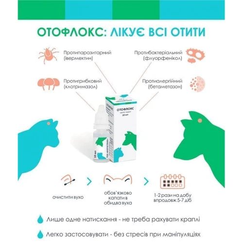 Капли ушные Биотестлаб Отофлокс для кошек и собак 10 мл (4820190480521) фото 1