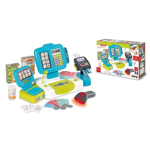 Электронная касса Smoby со сканером, терминалом и весами, голубая, (350110)