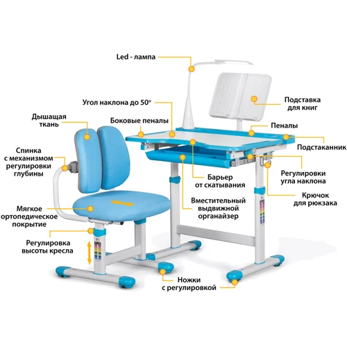 Комплект меблів Evo-kids (стіл + стілець + полиця + лампа) BD-23 BL