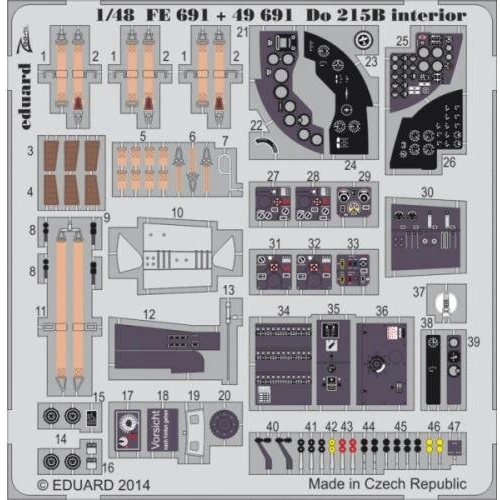 Фототравление Eduard 1/48 Do 215B интерьер , самоклеющийся (ICM) EDU-FE691