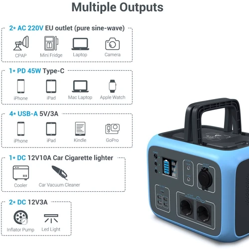 Зарядная станция Bluetti PowerOak AC50S 500Wh 135000mAh 300W Blue: Количество розеток 220V 2