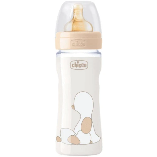 Пляшка для годування пластикова Chicco Original Touch з латексної соскою 2м + 250 мл Бежева (27624.30)