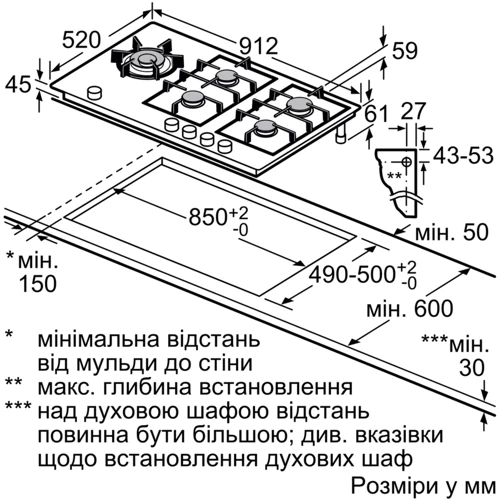 Варочная поверхность газовая Siemens ER9A6SD70: Расположение панели спереди