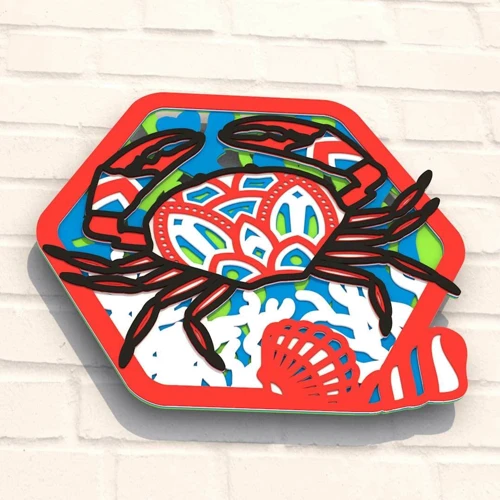 Деревянная картина-раскраска Wortex Woods Разноцветный краб 29x26 (3DP11007)