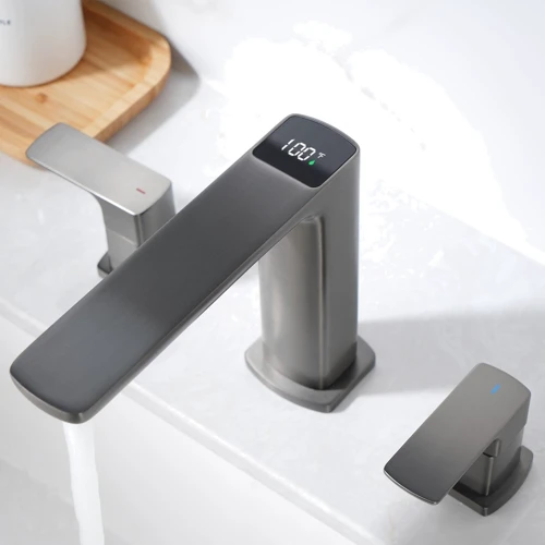 Смеситель для раковины Lefton Widespread 2-handle Bathroom Faucet with Temperature Display-BFWS2402 Grey: Тип излива стационарный