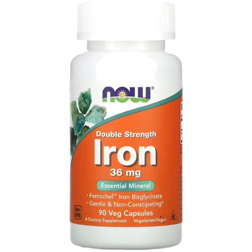 NOW Foods Iron 36 mg Double Strength 90 veg caps