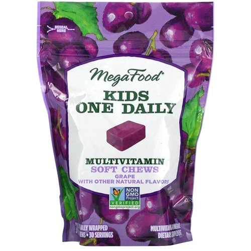 MegaFood One Daily Мультивитамины для детей со вкусом винограда 30 жевательных конфет