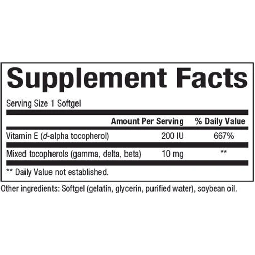 Puritan's Pride Vitamin E-200 iu Mixed Tocopherols Natural-100 Softgels: Тип вітамін E