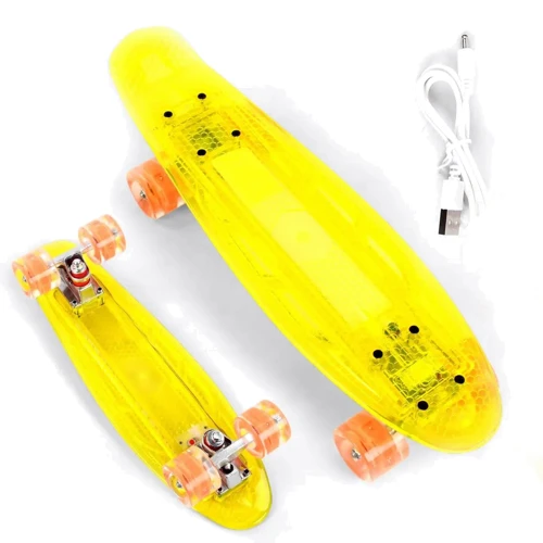 Пенни борд Best Board прозрачная дека со светом голубая желтый (S-50244)
