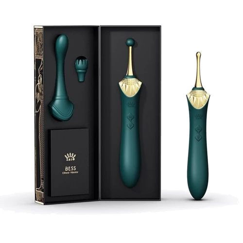 Вагинально-клиторальный вибратор Zalo - Bess Turquoise Green многофункциональный с насадками