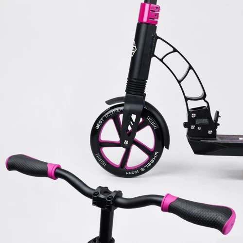 Самокат двоколісний Best Scooter з PU колесами і 2 амортизаторами Black / Pink (100074): Тип гальма ножний