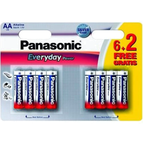 Батарейка Panasonic EVERYDAY POWER AA BLI 8 (6 + 2) ALKALINE (LR6REE / 8B2F): Ємність 1500 mAh