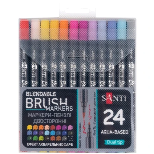 Маркеры SANTI Brush Marker акварельные двусторонние 24 шт (391056)