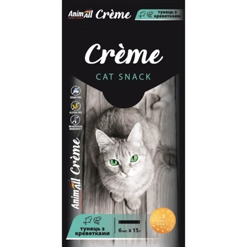 Лакомство AnimAll Сrème для котов с тунцом и креветками 6х15 г (176403)