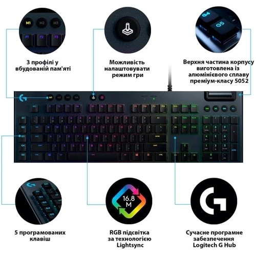 Клавиатура Logitech G815 Lightspeed RGB Mechanical GL Tactile UA (920-008992): Интерфейс подключения USB