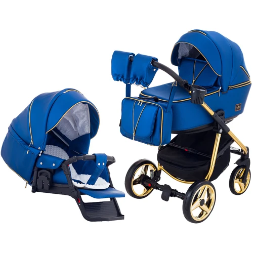 Універсальна коляска 2 в 1 Adamex Sierra Polar (Gold) шкіра 100% Y220 темно-синій перламутр