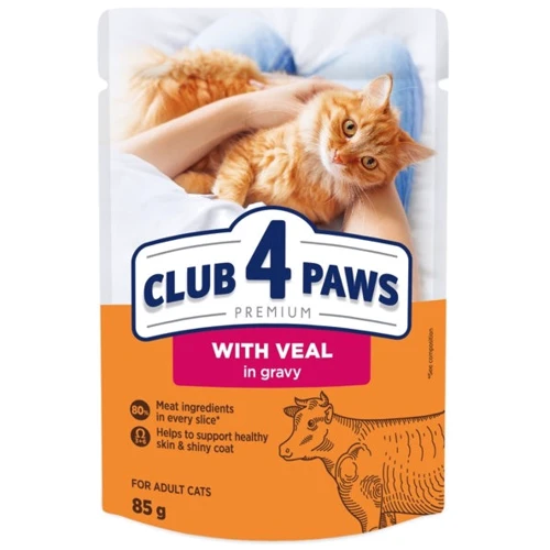 Упаковка влажного корма для котов Club 4 Paws Premium Плюс С телятиной в соусе 24х85 г (4820215368988)