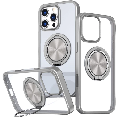 Чехол для iPhone Mobile Case TPU+PC Metal Ring with MagSafe Grey for iPhone 15 Pro