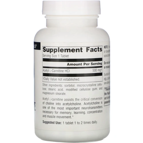 Source Naturals Acetyl L-Carnitine 500 mg Ацетил L-Карнитин 120 таблеток: Тип L Карнитин