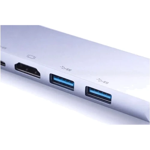 Адаптер Zamax Adapter USB-C to 2xUSB-C+HDMI+2xUSB+RJ45 Silver: Дополнительные разъемы USB OTG, USB-C, HDMI, Ethernet